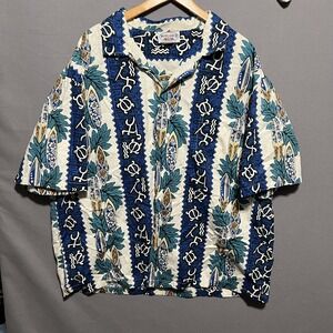 Pacific Legend Apparel Shirt Mens 2XL Blue Hawaiian Aloha Camp Surfboard Turtle
